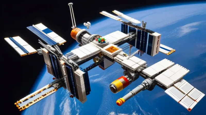 La Stazione Spaziale Internazionale, costruita con mattoncini Lego e successivamente lanciata nello spazio.