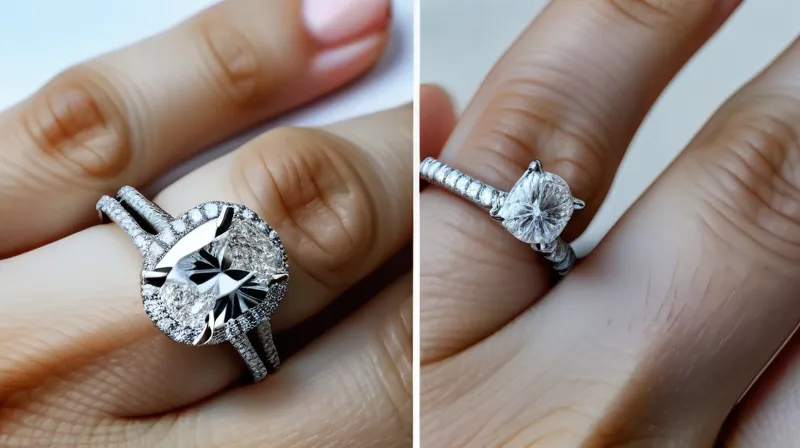 Si tratta di un anello con un diamante centrale dal taglio Princess, sostenuto da quattro griffe;